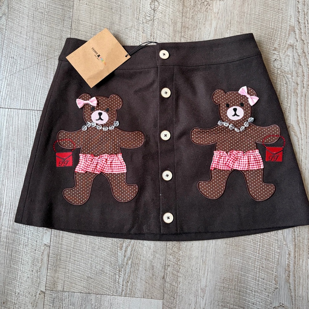 Teddy fresh Brown Button-Up with Bear Appliqué skirt